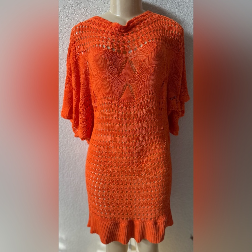 Speed Control Bright Orange Knit Top coverup dress long oversized - stretchy